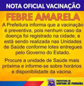 NOTA OFICIAL VACINAÇÃO FEBRE AMARELA – Prefeitura de Santana de Parnaíba