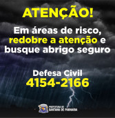 A Defesa Civil de Santana de Parnaíba informa: ao identificar qualquer anormalidade ligue 199 ou 4154-2166