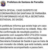 Nota Oficial da Prefeitura de Santana de Parnaíba: caso suspeito de Coronavirus