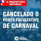 Santana de Parnaíba: não haverá ponto facultativo nas repartições públicas municipais nos dias 15 e 16 de fevereiro, relativos ao Carnaval, e no dia 17 de fevereiro, referente à quarta-feira de cinzas
